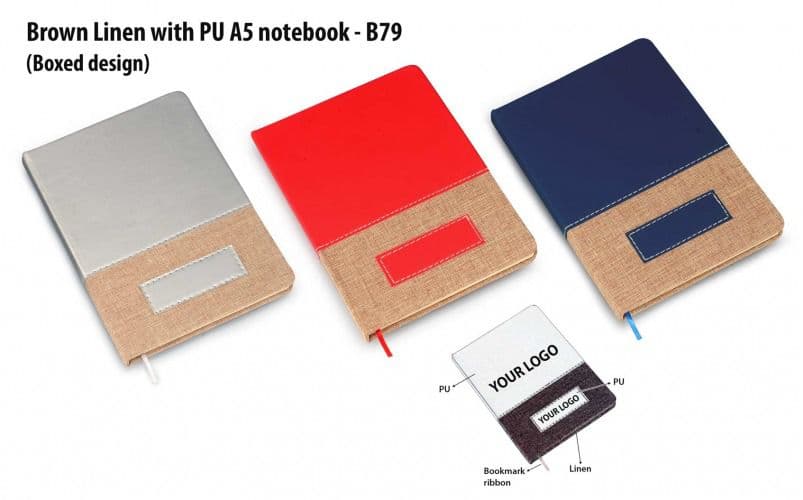 Brown Linen with PU notrbook B79